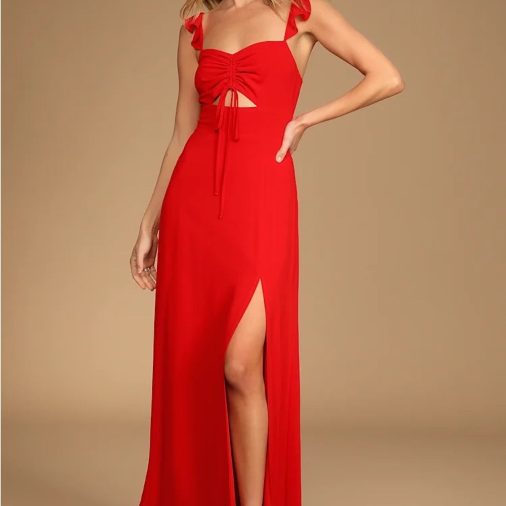 Lulus The Way to Love Red Ruffled Maxi Dress. WORN ONCE
